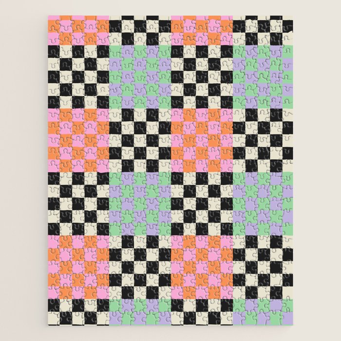 Colorful retro checkered patchwork pattern Jigsaw Puzzle Gallery Image 1