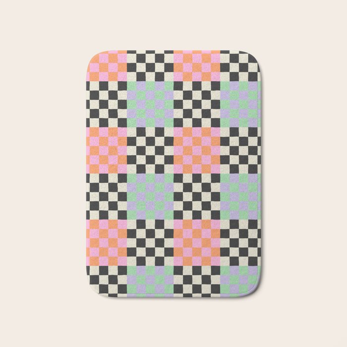 Colorful retro checkered patchwork pattern Bath Mat Gallery Image 1