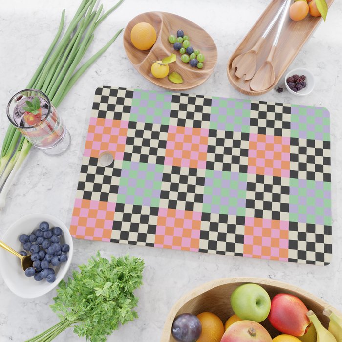 Colorful retro checkered patchwork pattern Cutting Board Gallery Image 2