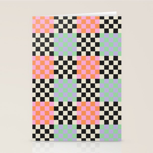 Colorful retro checkered patchwork pattern Stationery Card Gallery Image 1