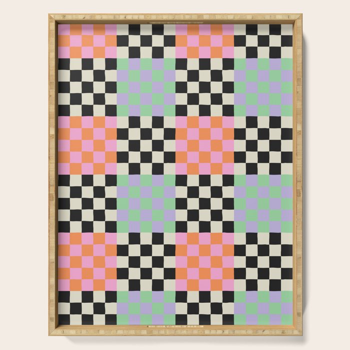 Colorful retro checkered patchwork pattern Serving Tray Gallery Image 1