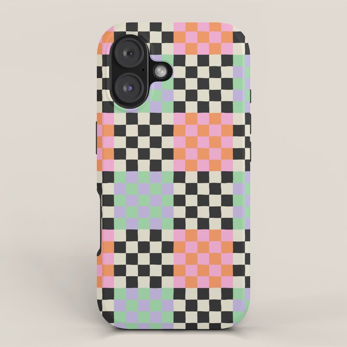 Colorful retro checkered patchwork pattern iPhone Case Gallery Image 1