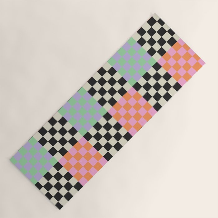 Colorful retro checkered patchwork pattern Yoga Mat Gallery Image 1
