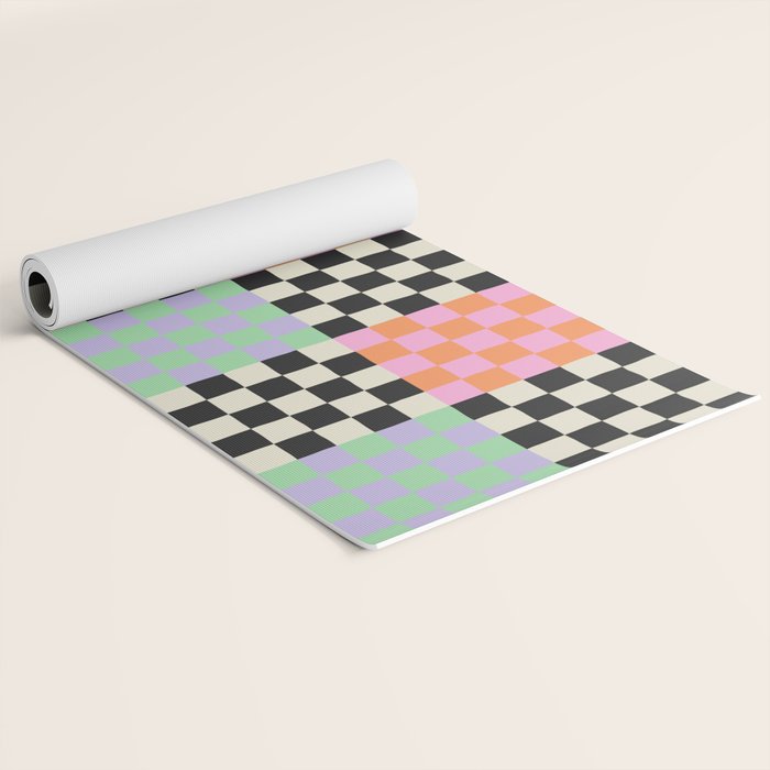 Colorful retro checkered patchwork pattern Yoga Mat Gallery Image 2