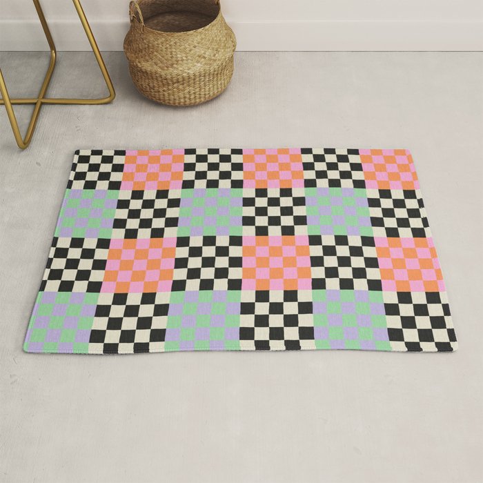Colorful retro checkered patchwork pattern Rug Gallery Image 1