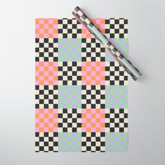 Colorful retro checkered patchwork pattern Wrapping Paper Gallery Image 1