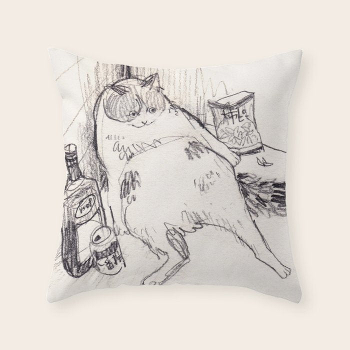 Drunk Cat Throw Pillow Gallery Image 1