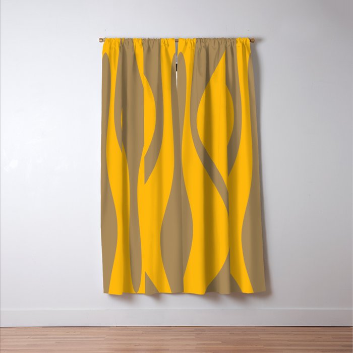 Mid Century Modern Abstract Lounge Pattern in Yellow Orange and Coffee Brown Window Curtain Gallery Image 3