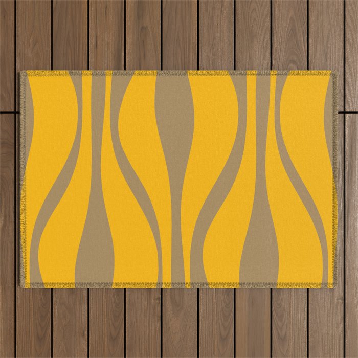 Mid Century Modern Abstract Lounge Pattern in Yellow Orange and Coffee Brown Outdoor Rug Gallery Image 1