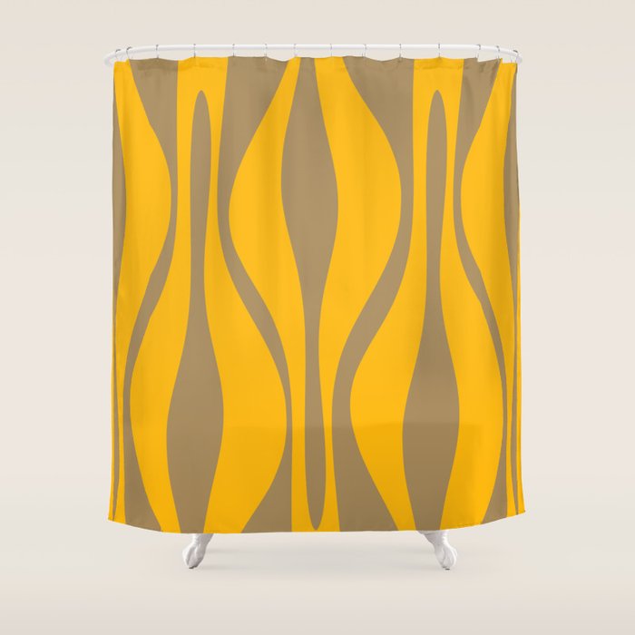 Mid Century Modern Abstract Lounge Pattern in Yellow Orange and Coffee Brown Shower Curtain Gallery Image 1