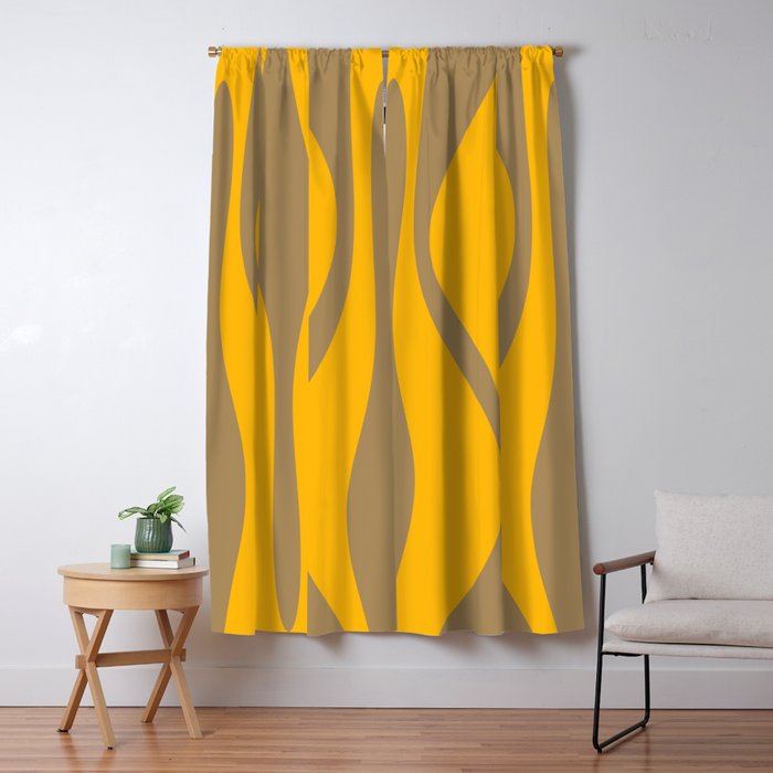 Mid Century Modern Abstract Lounge Pattern in Yellow Orange and Coffee Brown Window Curtain Gallery Image 5