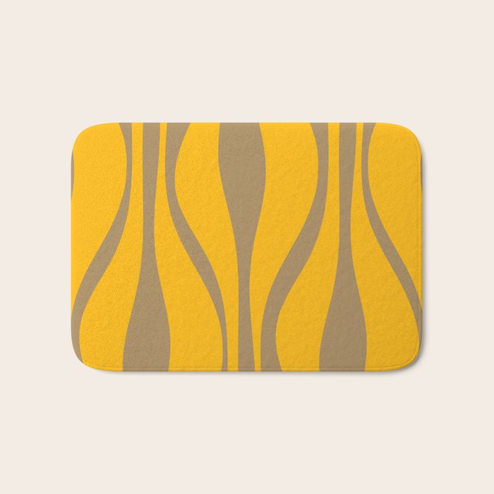 Mid Century Modern Abstract Lounge Pattern in Yellow Orange and Coffee Brown Bath Mat Gallery Image 1