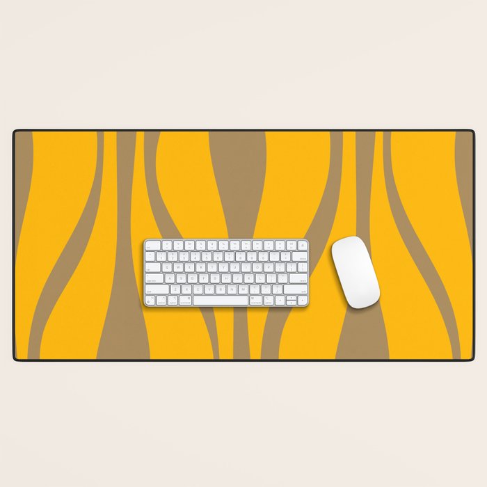 Mid Century Modern Abstract Lounge Pattern in Yellow Orange and Coffee Brown Desk Mat Gallery Image 1