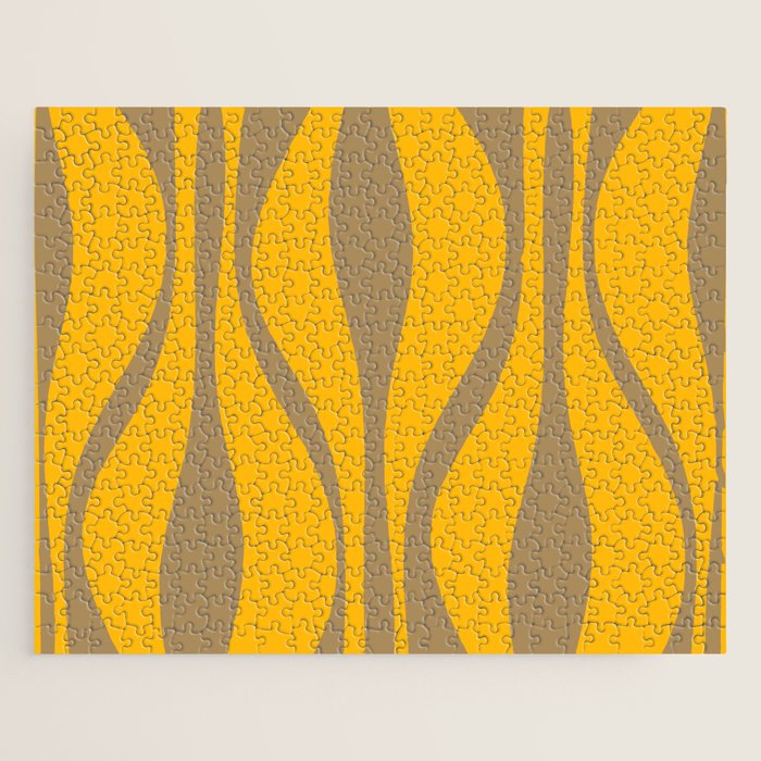 Mid Century Modern Abstract Lounge Pattern in Yellow Orange and Coffee Brown Jigsaw Puzzle Gallery Image 1