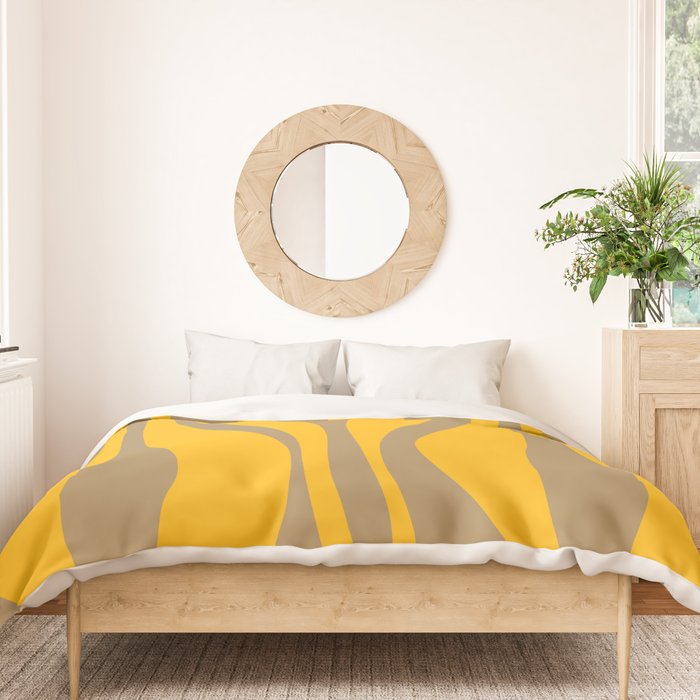 Mid Century Modern Abstract Lounge Pattern in Yellow Orange and Coffee Brown Duvet Cover Gallery Image 3