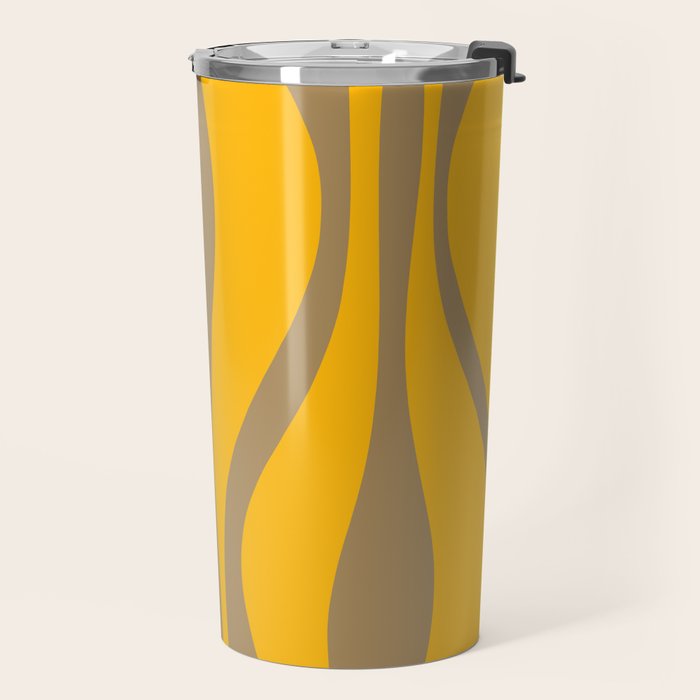 Mid Century Modern Abstract Lounge Pattern in Yellow Orange and Coffee Brown Travel Mug Gallery Image 2