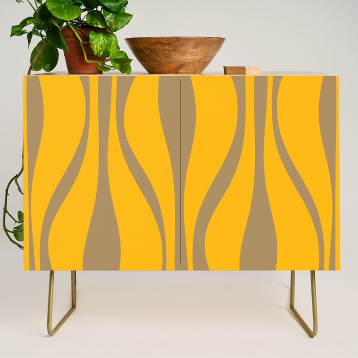 Mid Century Modern Abstract Lounge Pattern in Yellow Orange and Coffee Brown Credenza Gallery Image 1