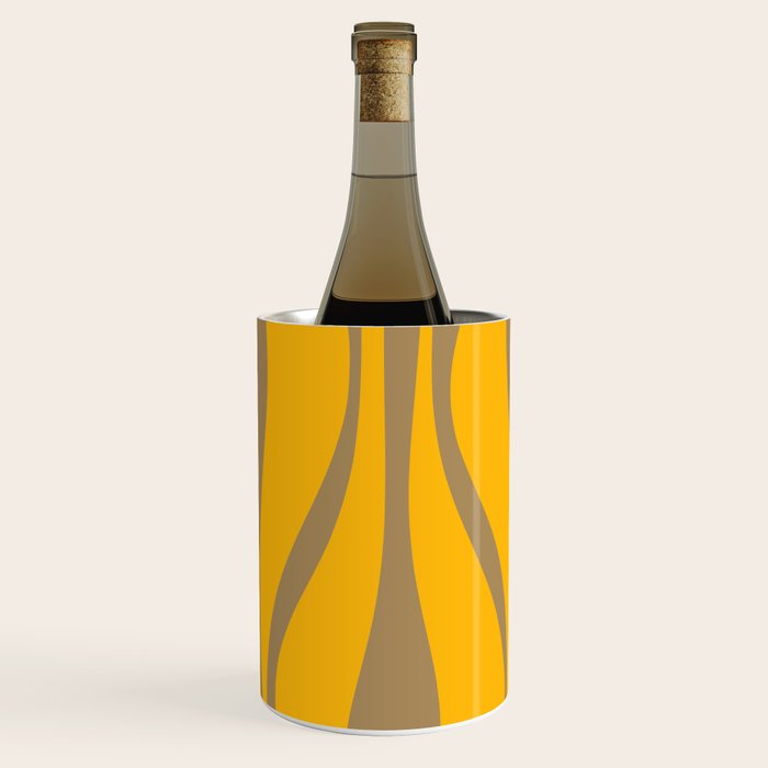Mid Century Modern Abstract Lounge Pattern in Yellow Orange and Coffee Brown Wine Chiller Gallery Image 2