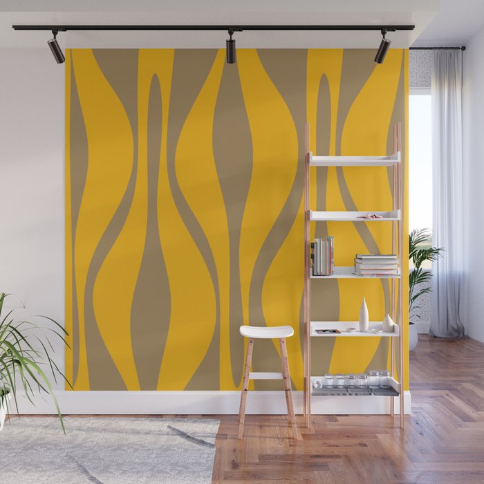 Mid Century Modern Abstract Lounge Pattern in Yellow Orange and Coffee Brown Wall Mural Gallery Image 1