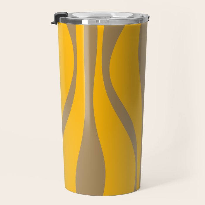 Mid Century Modern Abstract Lounge Pattern in Yellow Orange and Coffee Brown Travel Mug Gallery Image 3