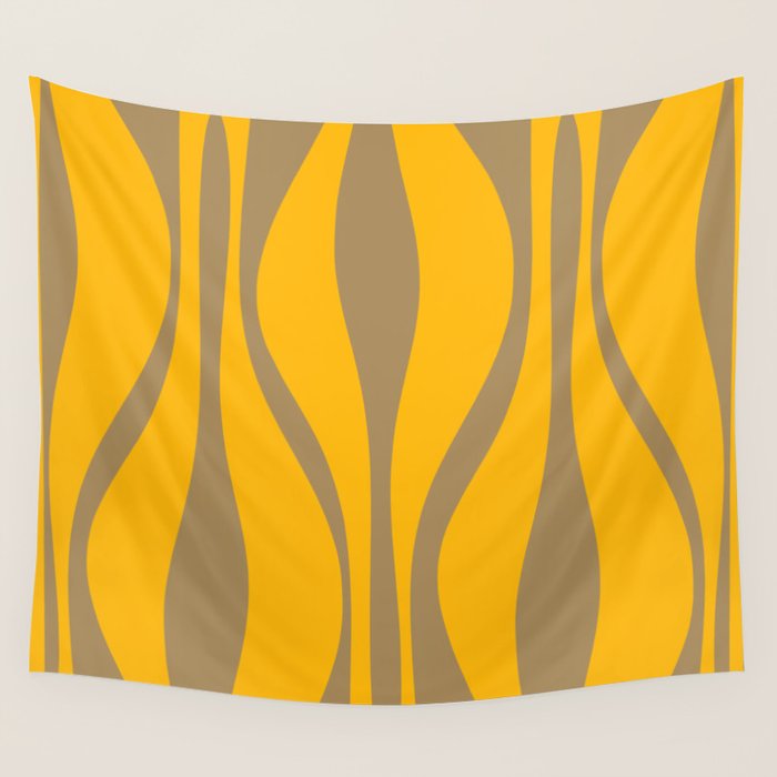 Mid Century Modern Abstract Lounge Pattern in Yellow Orange and Coffee Brown Wall Tapestry Gallery Image 1