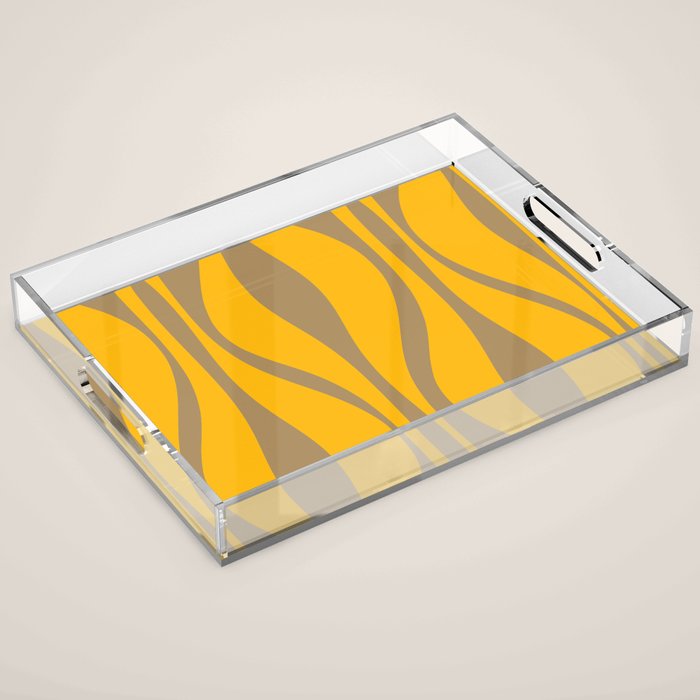 Mid Century Modern Abstract Lounge Pattern in Yellow Orange and Coffee Brown Acrylic Tray Gallery Image 1