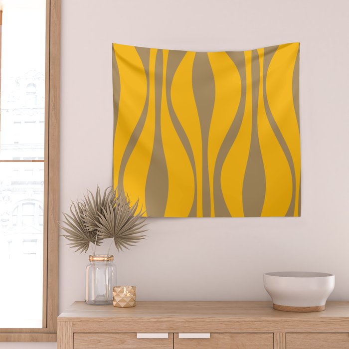 Mid Century Modern Abstract Lounge Pattern in Yellow Orange and Coffee Brown Wall Tapestry Gallery Image 2