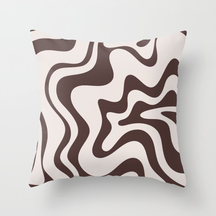 Retro Liquid Swirl Abstract Pattern in Brown Throw Pillow Gallery Image 1