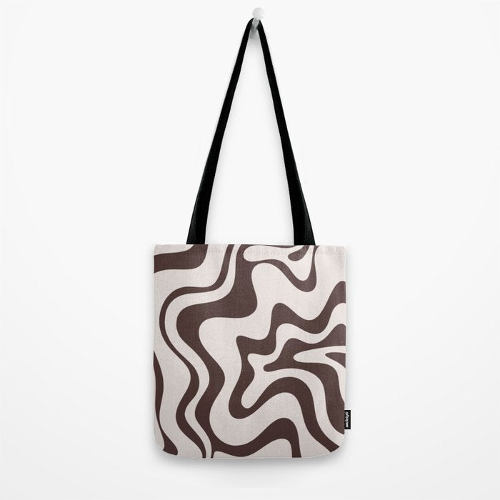 Retro Liquid Swirl Abstract Pattern in Brown Tote Bag Gallery Image 2