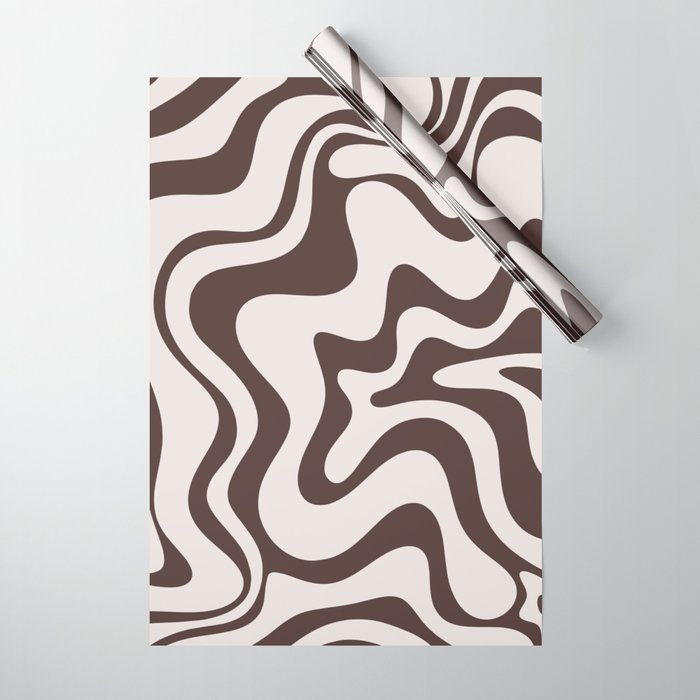 Retro Liquid Swirl Abstract Pattern in Brown Wrapping Paper Gallery Image 1