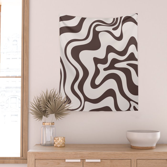 Retro Liquid Swirl Abstract Pattern in Brown Wall Tapestry Gallery Image 2