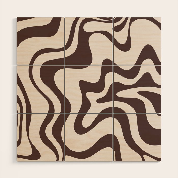 Retro Liquid Swirl Abstract Pattern in Brown Wood Wall Art Gallery Image 1
