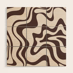 Retro Liquid Swirl Abstract Pattern in Brown Wood Wall Art Gallery Image 1