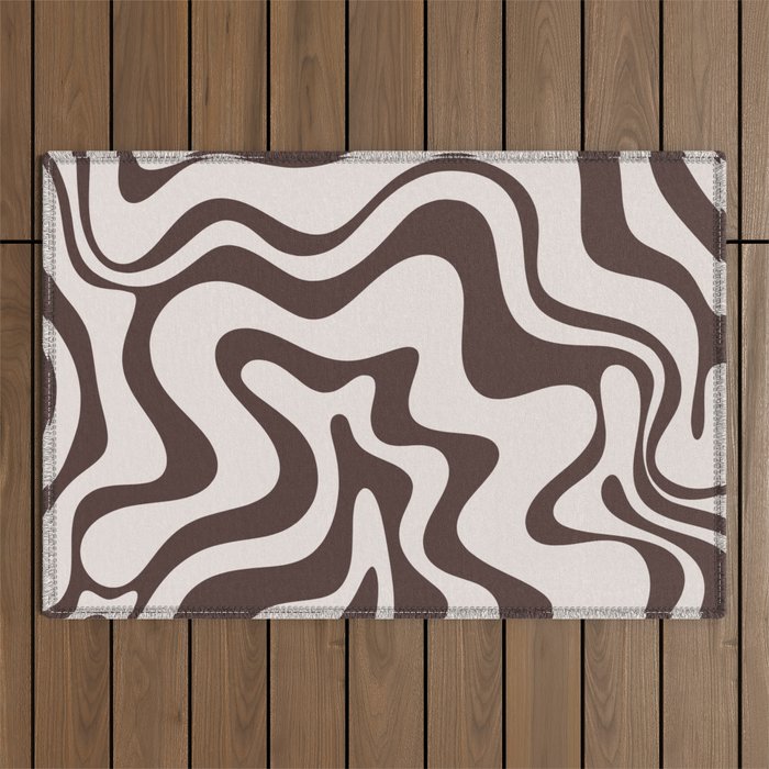 Retro Liquid Swirl Abstract Pattern in Brown Outdoor Rug Gallery Image 1