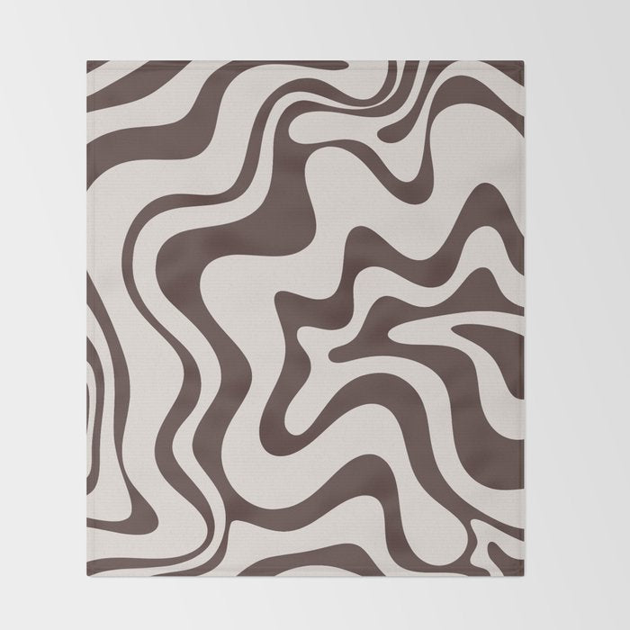 Retro Liquid Swirl Abstract Pattern in Brown Throw Blanket Gallery Image 2