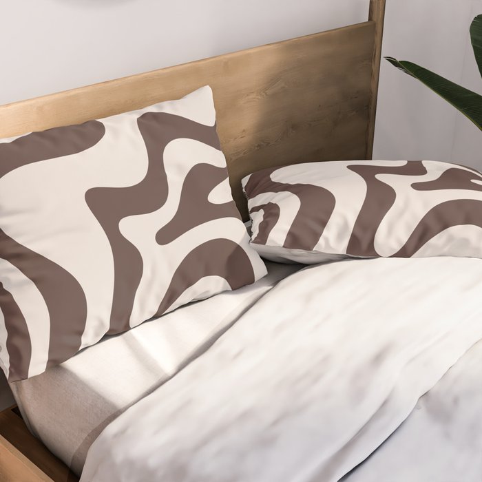 Retro Liquid Swirl Abstract Pattern in Brown Pillow Sham Gallery Image 2