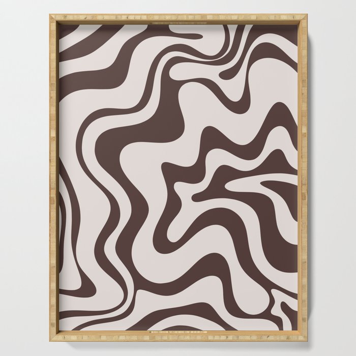 Retro Liquid Swirl Abstract Pattern in Brown Serving Tray Gallery Image 1
