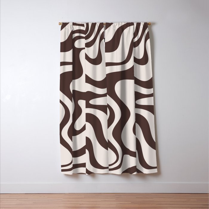 Retro Liquid Swirl Abstract Pattern in Brown Window Curtain Gallery Image 3