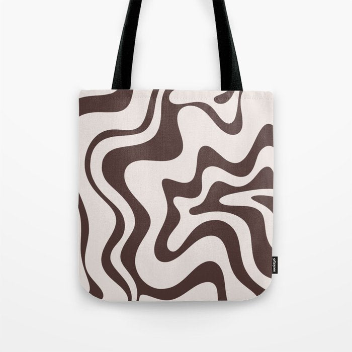 Retro Liquid Swirl Abstract Pattern in Brown Tote Bag Gallery Image 1
