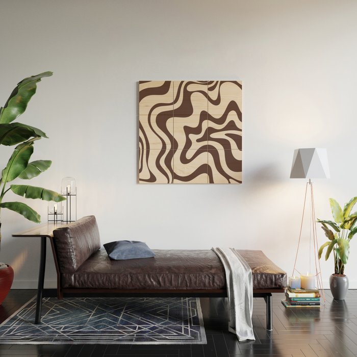 Retro Liquid Swirl Abstract Pattern in Brown Wood Wall Art Gallery Image 2