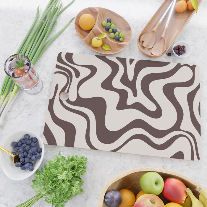 Retro Liquid Swirl Abstract Pattern in Brown Cutting Board Gallery Image 2