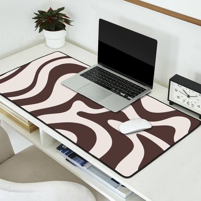 Retro Liquid Swirl Abstract Pattern in Brown Desk Mat Gallery Image 2