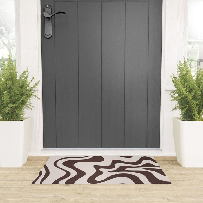 Retro Liquid Swirl Abstract Pattern in Brown Welcome Mat Gallery Image 3