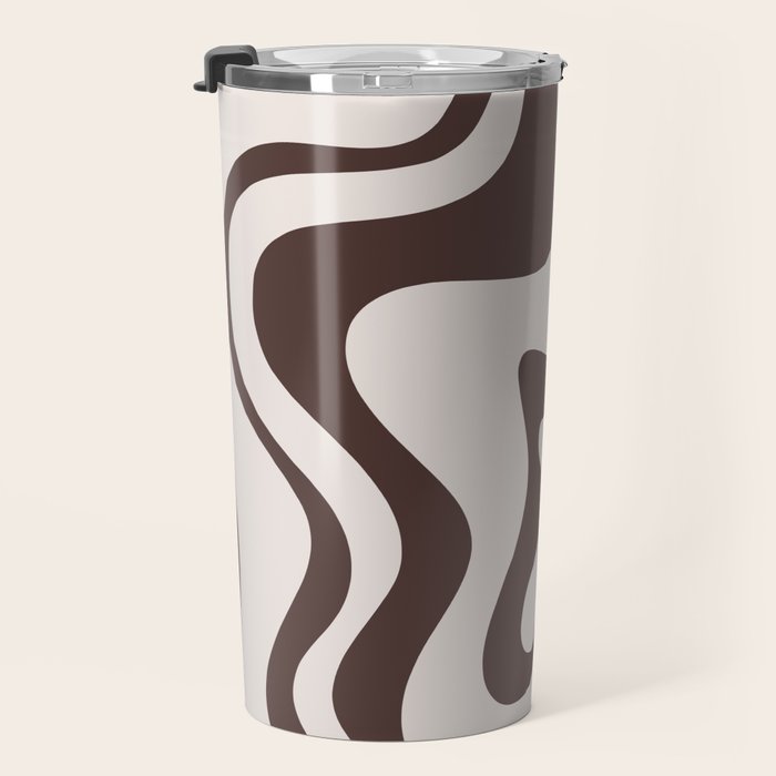Retro Liquid Swirl Abstract Pattern in Brown Travel Mug Gallery Image 3