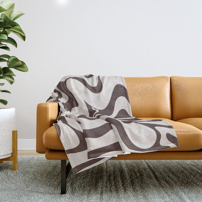 Retro Liquid Swirl Abstract Pattern in Brown Throw Blanket Gallery Image 1