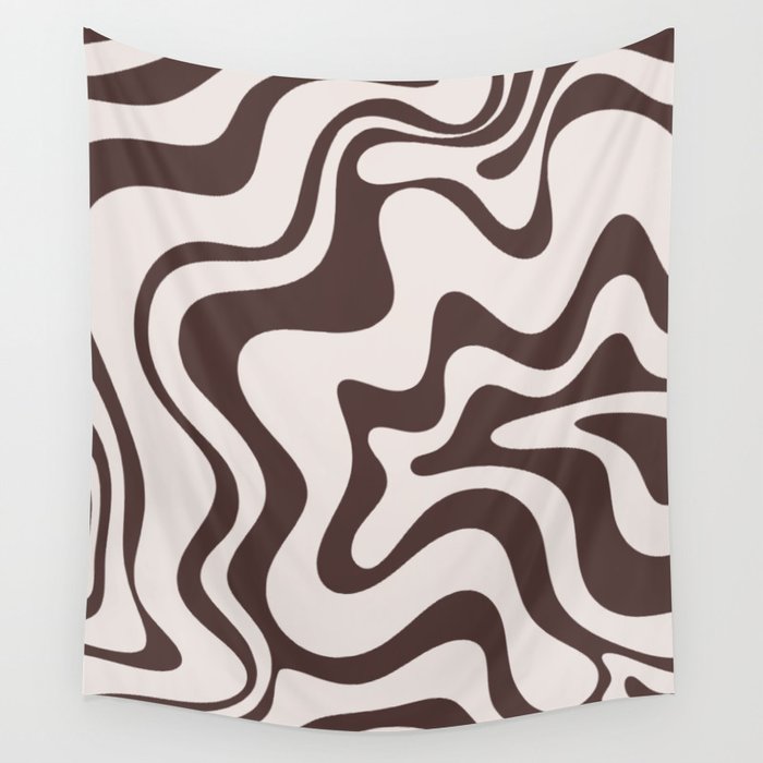 Retro Liquid Swirl Abstract Pattern in Brown Wall Tapestry Gallery Image 4
