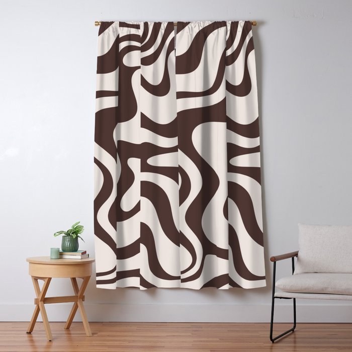 Retro Liquid Swirl Abstract Pattern in Brown Window Curtain Gallery Image 1