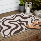 Retro Liquid Swirl Abstract Pattern in Brown Outdoor Rug Gallery Image 2