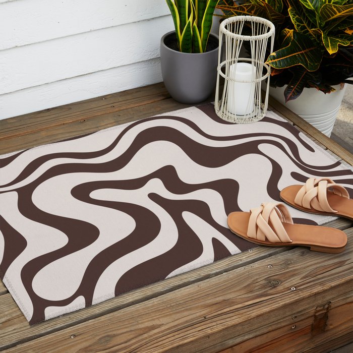 Retro Liquid Swirl Abstract Pattern in Brown Outdoor Rug Gallery Image 2