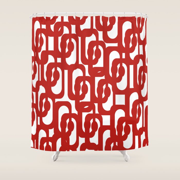 Mid Century Modern Contemporary Loop Pattern in Red and White Shower Curtain Gallery Image 1